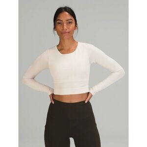 Lululemon “Ebb to Street” ivory ribbed fitted athletic long sleeve crop top (8)